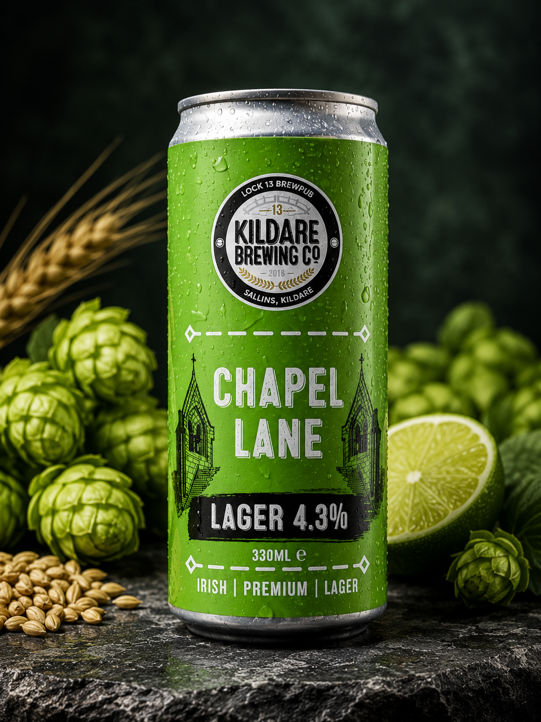 Chapel Lane Lager 4.3% — 330ml craft beer can by Kildare Brewing Co.